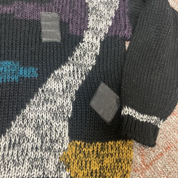 CODE ZERO Men’s Acrylic Geometric 1980’s Sweater Leather Patches Size Large - Picture 6 of 13